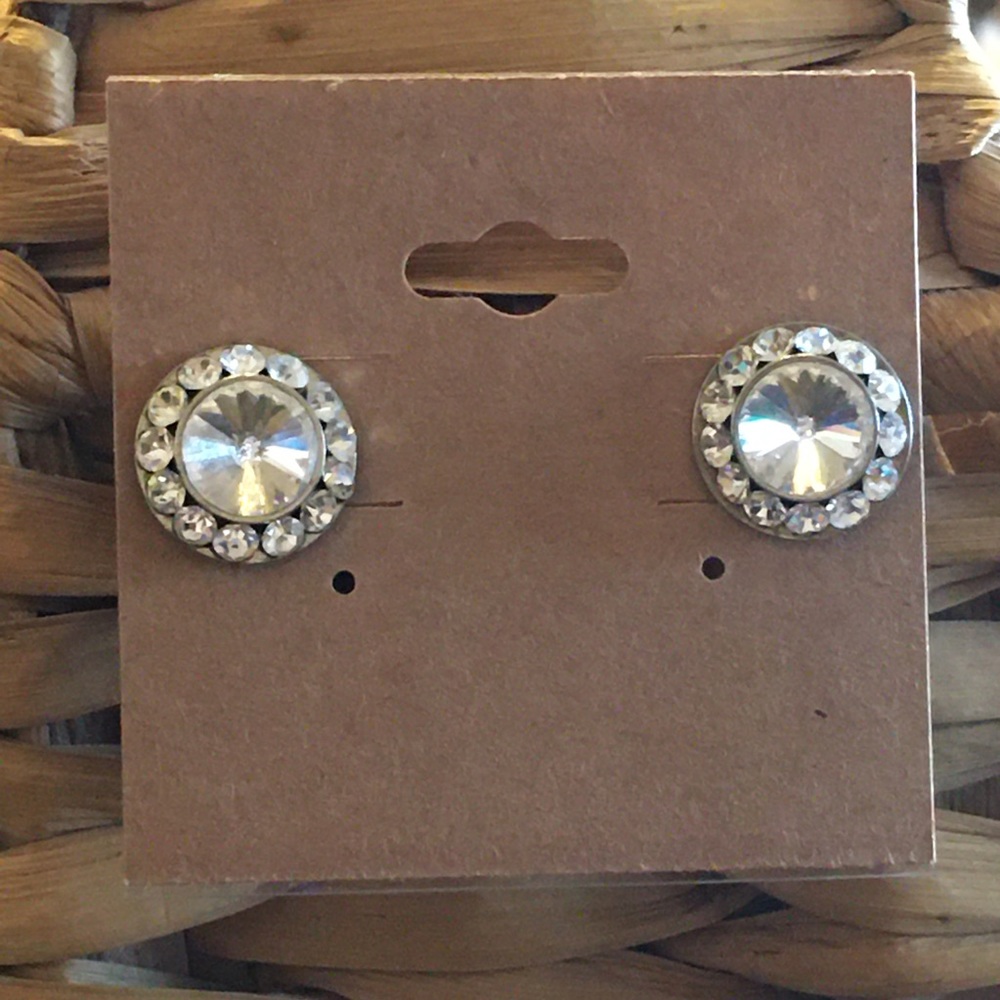 Vintage clear rivoli halo stud pierced earrings